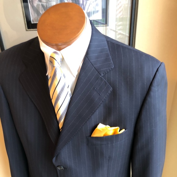Emilio Yuste Wool 2 Piece Navy Blue Pinstripe Suit Size 42R Slacks W35” L29.5” - Picture 9 of 16